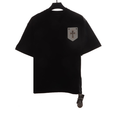 Chrome Hearts Chest Leather Label Cross Silver Decorated T-Shirts Black 01