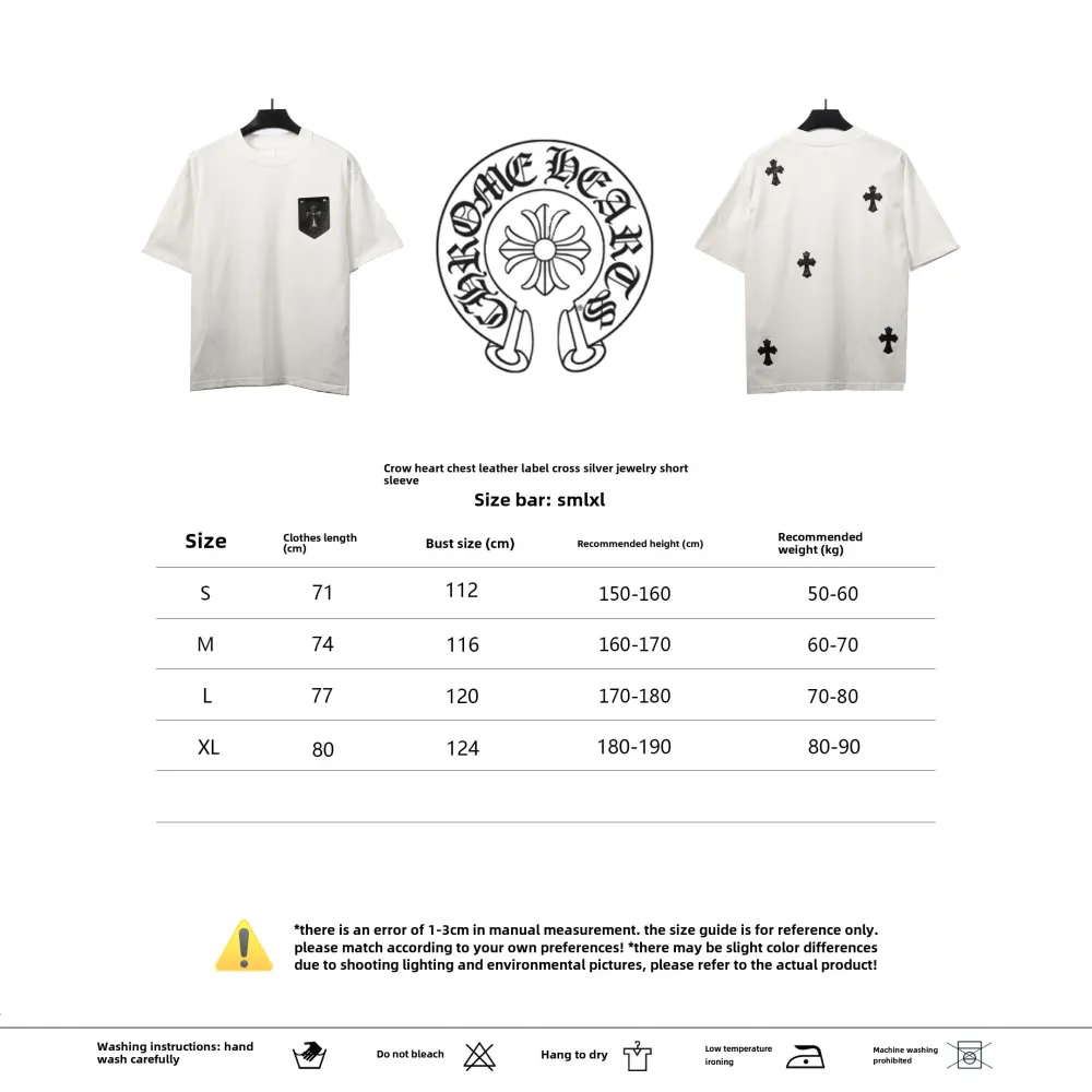  Chrome Hearts Chest Leather Label Cross Silver Decorated T-Shirts White