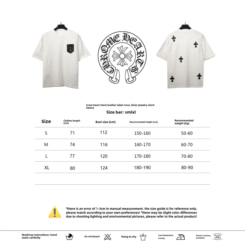  Chrome Hearts Chest Leather Label Cross Silver Decorated T-Shirts White
