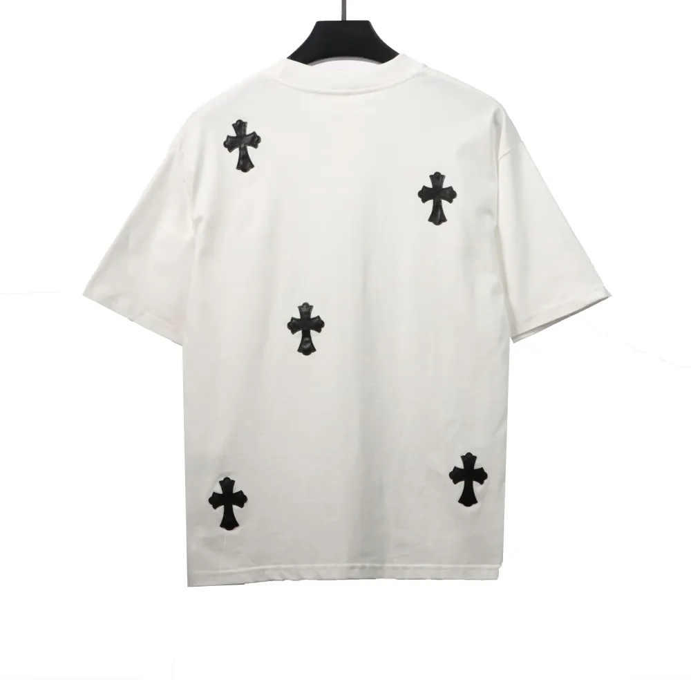  Chrome Hearts Chest Leather Label Cross Silver Decorated T-Shirts White