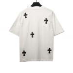  Chrome Hearts Chest Leather Label Cross Silver Decorated T-Shirts White