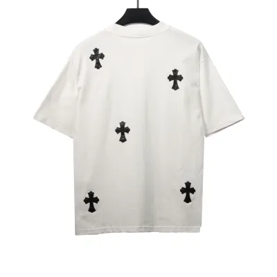  Chrome Hearts Chest Leather Label Cross Silver Decorated T-Shirts White 02