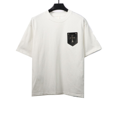  Chrome Hearts Chest Leather Label Cross Silver Decorated T-Shirts White 01