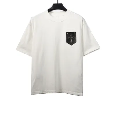  Chrome Hearts Chest Leather Label Cross Silver Decorated T-Shirts White 01