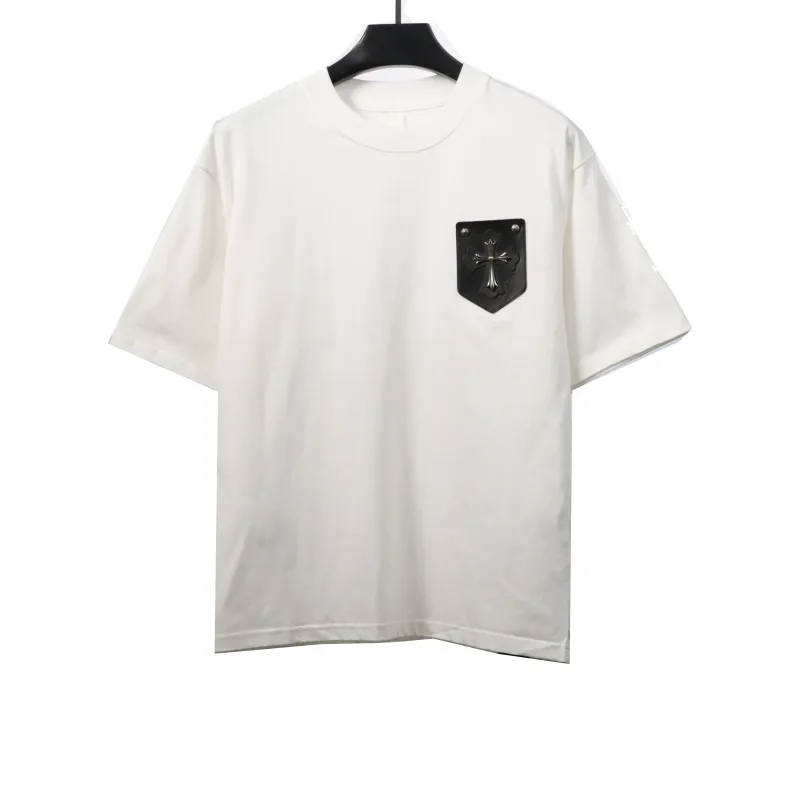  Chrome Hearts Chest Leather Label Cross Silver Decorated T-Shirts White