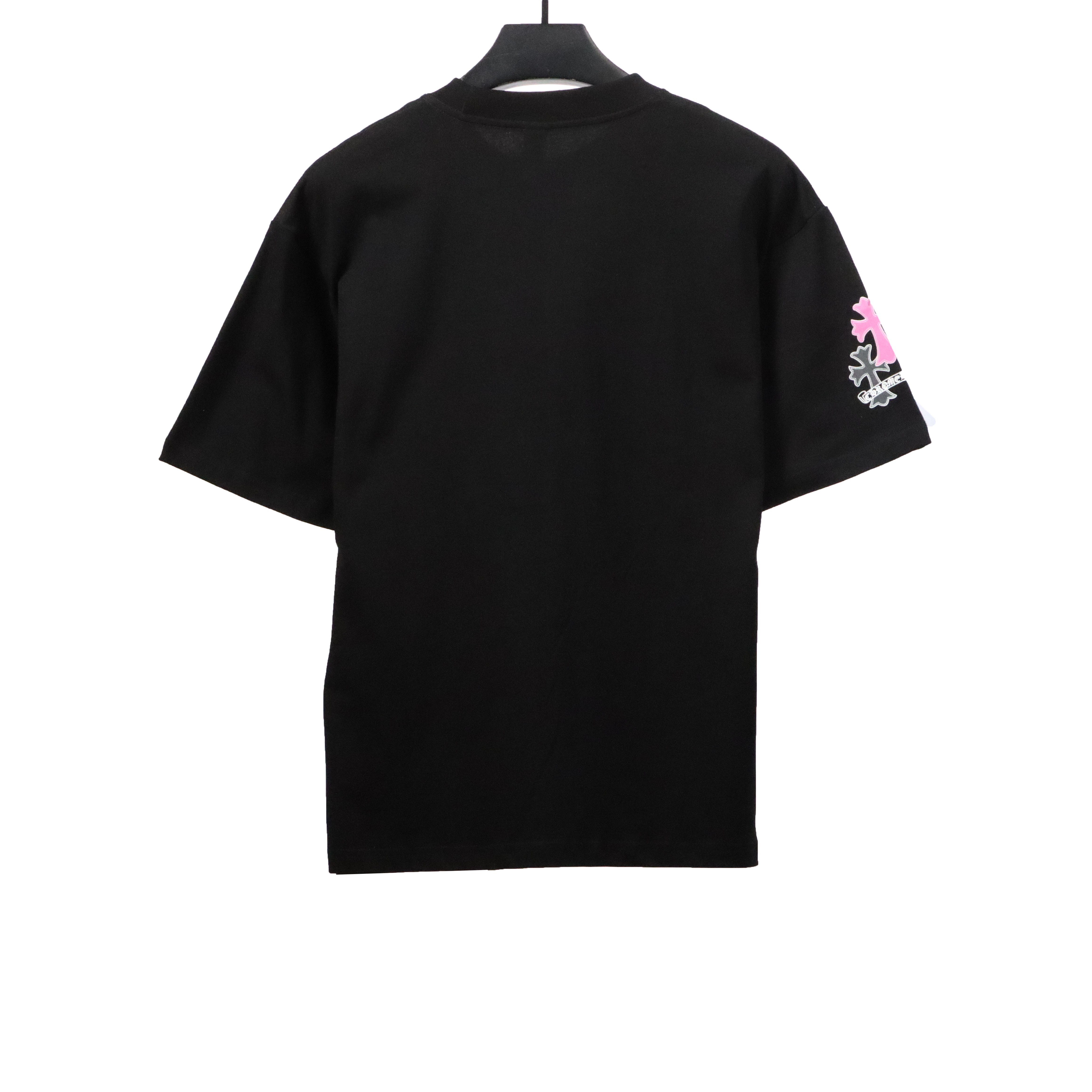  Chrome Hearts Colored Metal Cross Leather Sticker T-Shirts Black
