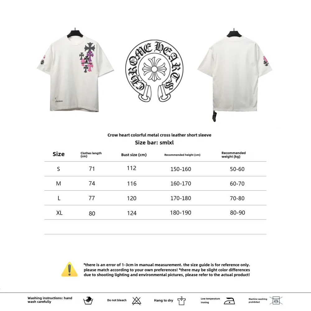 Chrome Hearts Colored Metal Cross Leather Sticker T-Shirts White