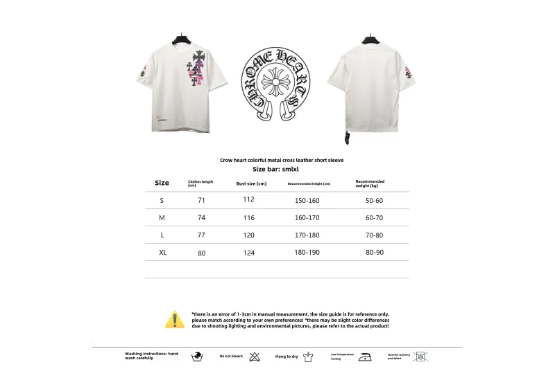 Chrome Hearts Colored Metal Cross Leather Sticker T-Shirts White