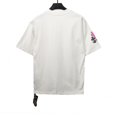 Chrome Hearts Colored Metal Cross Leather Sticker T-Shirts White 02