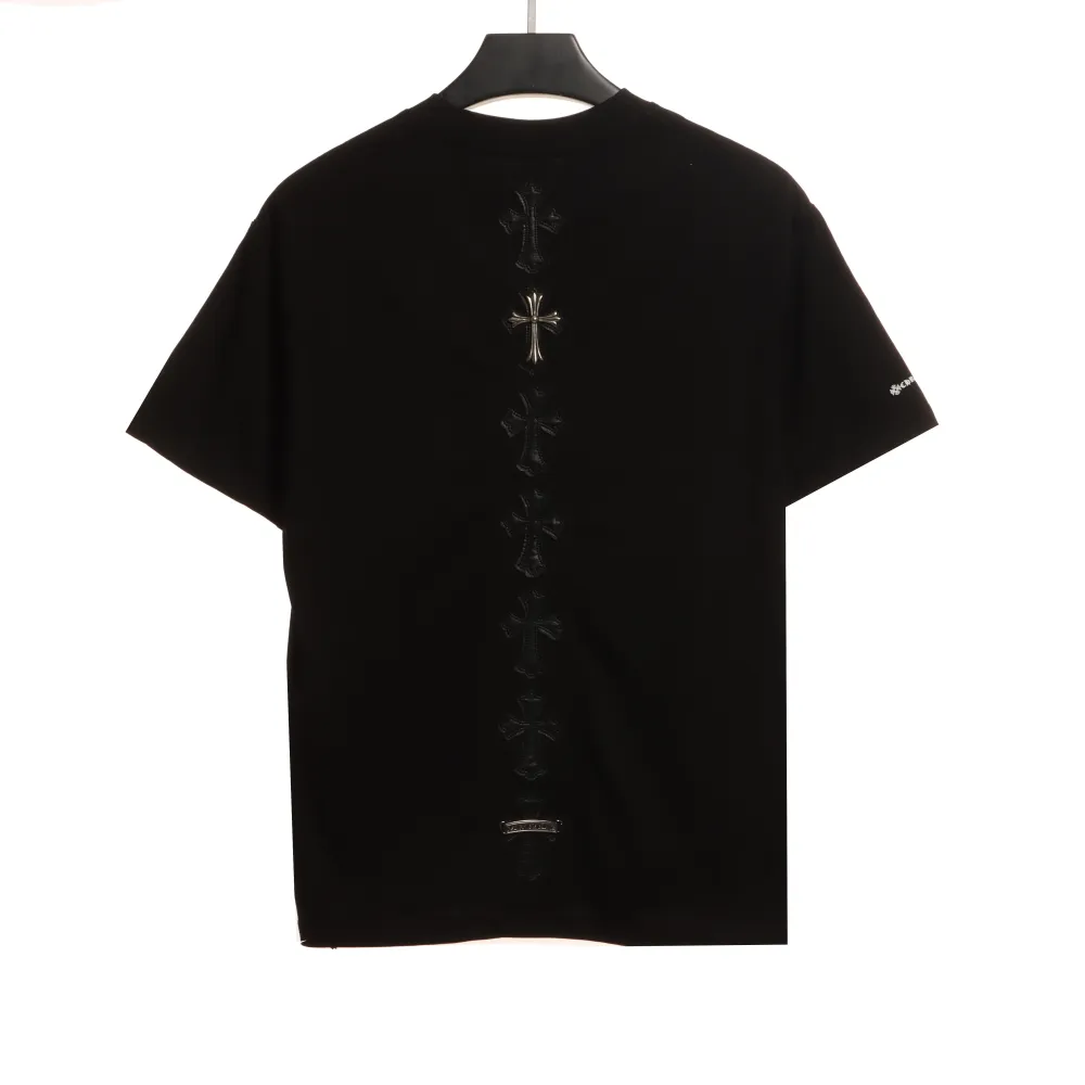  Chrome Hearts Cross Leather Silver Embroidered Sanskrit T-Shirts Black