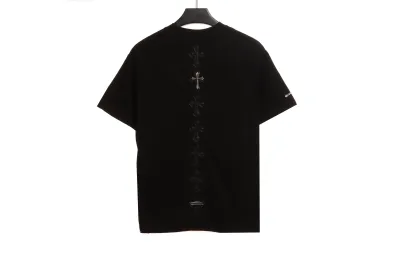 Chrome Hearts Cross Leather Silver Embroidered Sanskrit T-Shirts Black 02