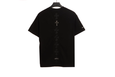 Chrome Hearts Cross Leather Silver Embroidered Sanskrit T-Shirts Black 02