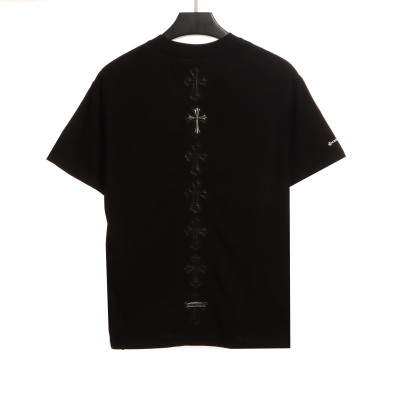  Chrome Hearts Cross Leather Silver Embroidered Sanskrit T-Shirts Black 02