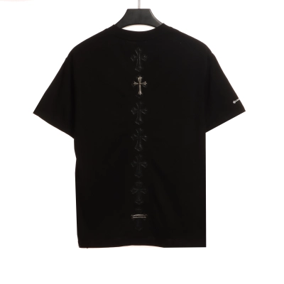 Chrome Hearts Cross Leather Silver Embroidered Sanskrit T-Shirts Black 02