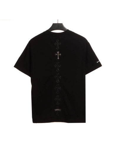 Chrome Hearts Cross Leather Silver Embroidered Sanskrit T-Shirts Black 02