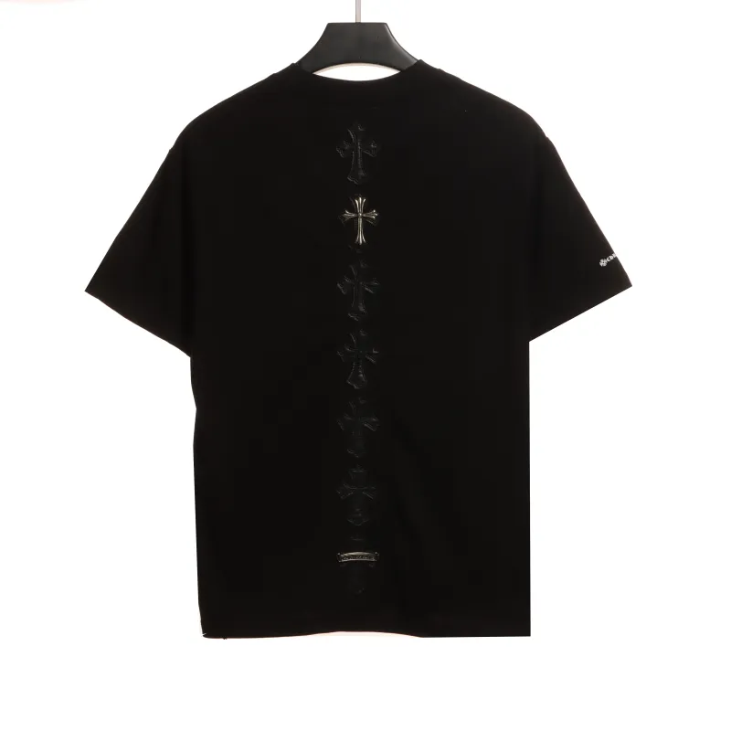  Chrome Hearts Cross Leather Silver Embroidered Sanskrit T-Shirts Black