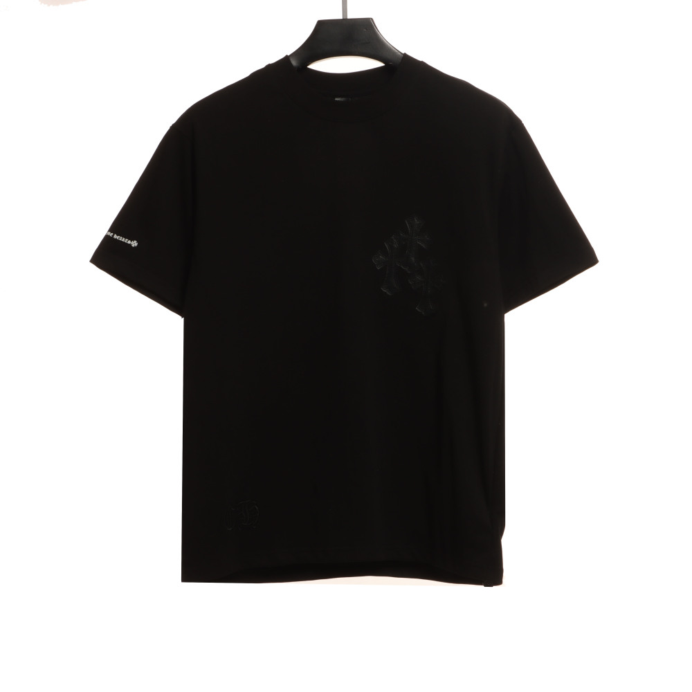  Chrome Hearts Cross Leather Silver Embroidered Sanskrit T-Shirts Black