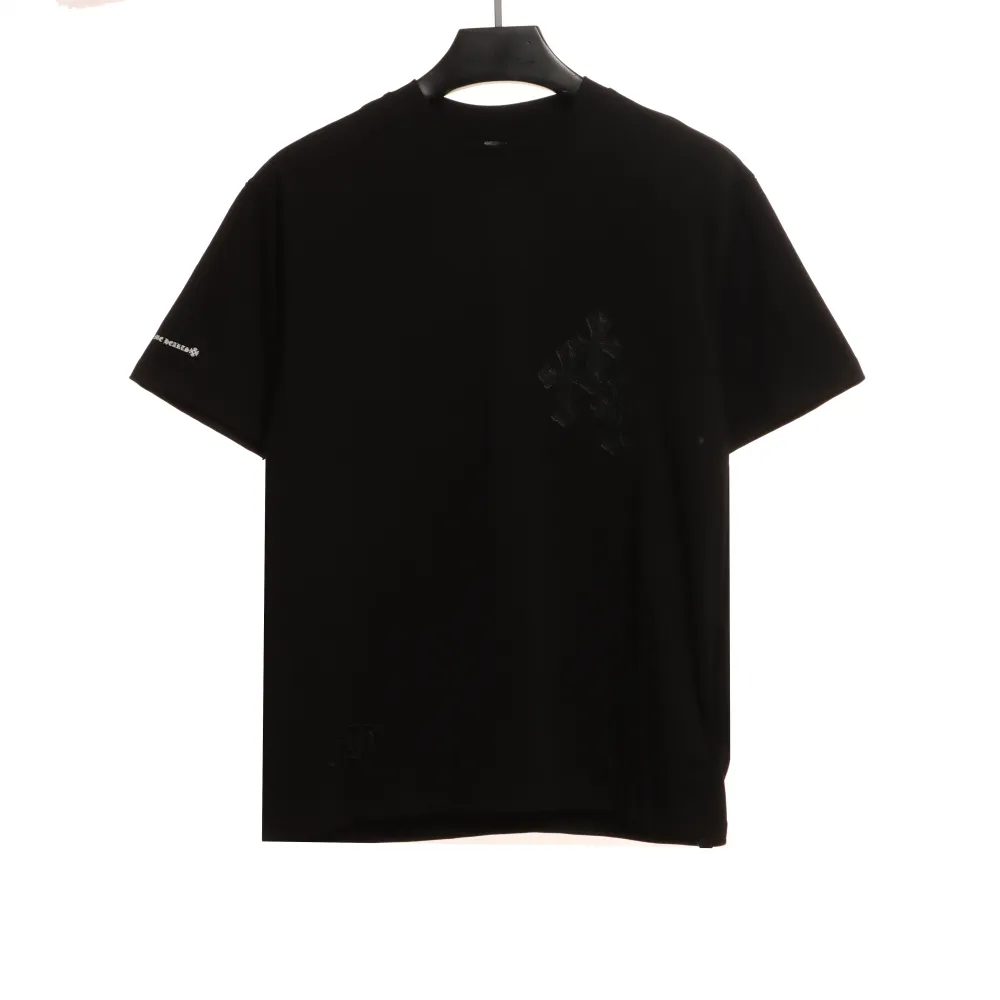  Chrome Hearts Cross Leather Silver Embroidered Sanskrit T-Shirts Black