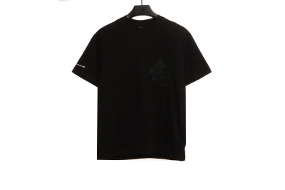 Chrome Hearts Cross Leather Silver Embroidered Sanskrit T-Shirts Black 01