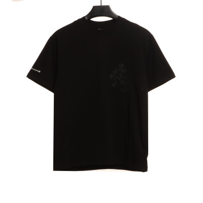  Chrome Hearts Cross Leather Silver Embroidered Sanskrit T-Shirts Black 01
