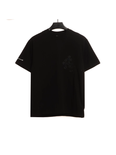 Chrome Hearts Cross Leather Silver Embroidered Sanskrit T-Shirts Black 01