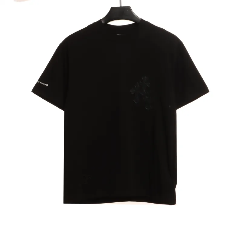  Chrome Hearts Cross Leather Silver Embroidered Sanskrit T-Shirts Black