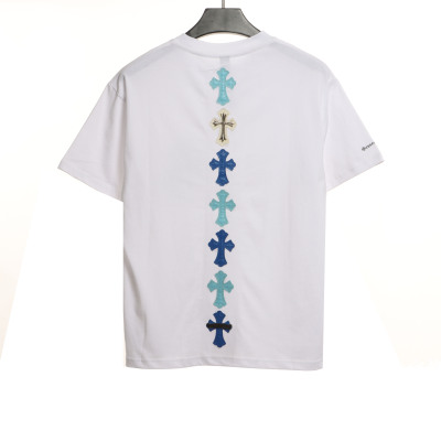 Chrome Hearts Cross Leather Silver Embroidered Sanskrit T-Shirts White 02