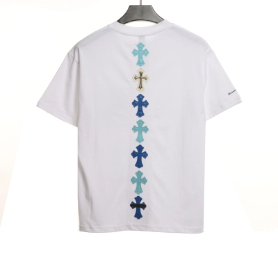 Chrome Hearts Cross Leather Silver Embroidered Sanskrit T-Shirts White 02