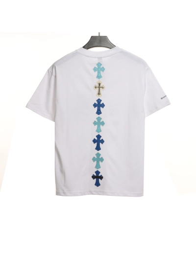 Chrome Hearts Cross Leather Silver Embroidered Sanskrit T-Shirts White 02