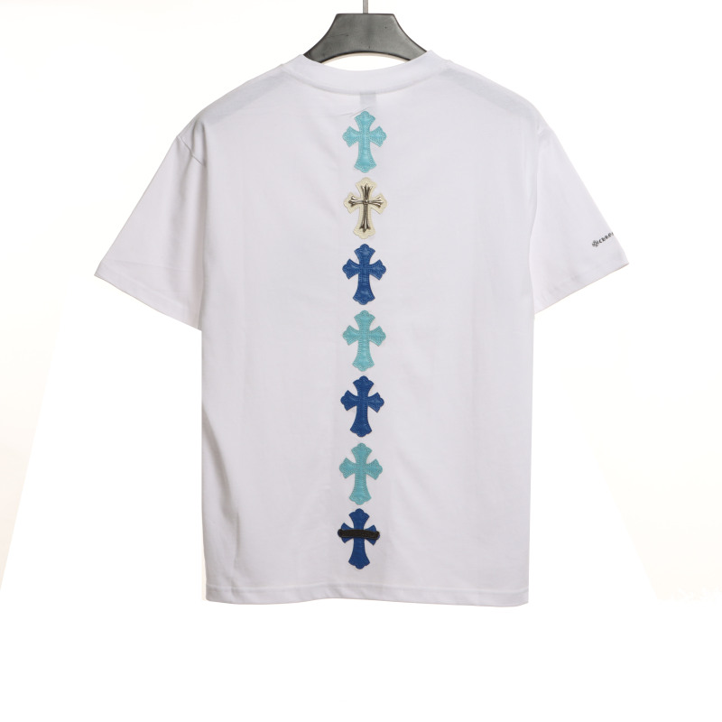 Chrome Hearts Cross Leather Silver Embroidered Sanskrit T-Shirts White
