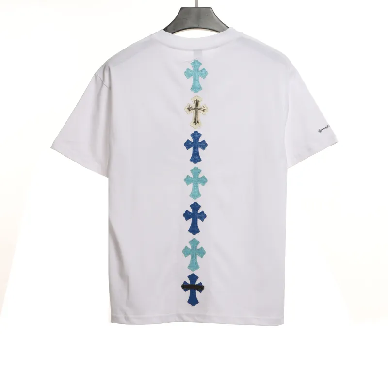 Chrome Hearts Cross Leather Silver Embroidered Sanskrit T-Shirts White