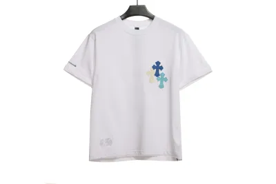 Chrome Hearts Cross Leather Silver Embroidered Sanskrit T-Shirts White 01