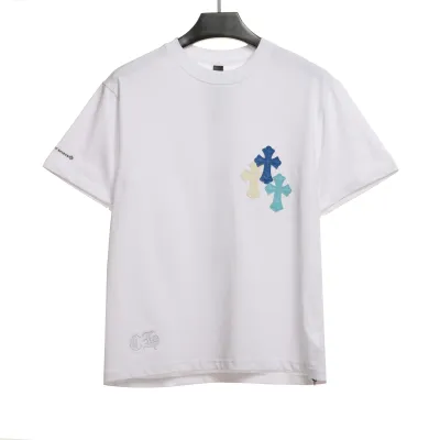 Chrome Hearts Cross Leather Silver Embroidered Sanskrit T-Shirts White 01