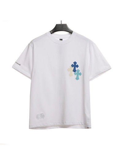 Chrome Hearts Cross Leather Silver Embroidered Sanskrit T-Shirts White 01