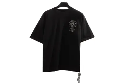 Chrome Hearts Cross Sanskrit Scroll Diamond Inlaid T-Shirts Black 01