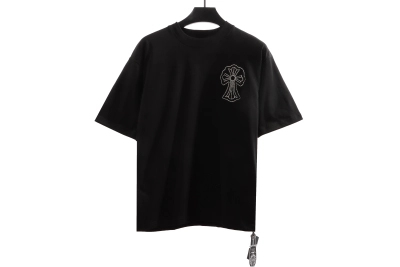 Chrome Hearts Cross Sanskrit Scroll Diamond Inlaid T-Shirts Black 01
