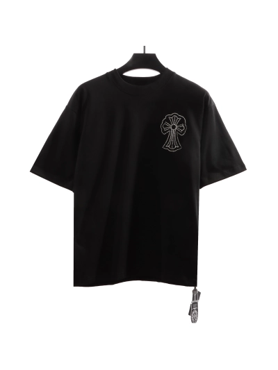 Chrome Hearts Cross Sanskrit Scroll Diamond Inlaid T-Shirts Black 01