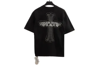 Chrome Hearts Cross Sanskrit Scroll Diamond Inlaid T-Shirts Black 02