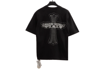 Chrome Hearts Cross Sanskrit Scroll Diamond Inlaid T-Shirts Black 02