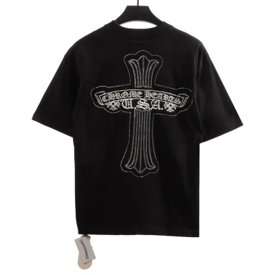  Chrome Hearts Cross Sanskrit Scroll Diamond Inlaid T-Shirts Black 02