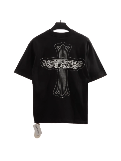Chrome Hearts Cross Sanskrit Scroll Diamond Inlaid T-Shirts Black 02