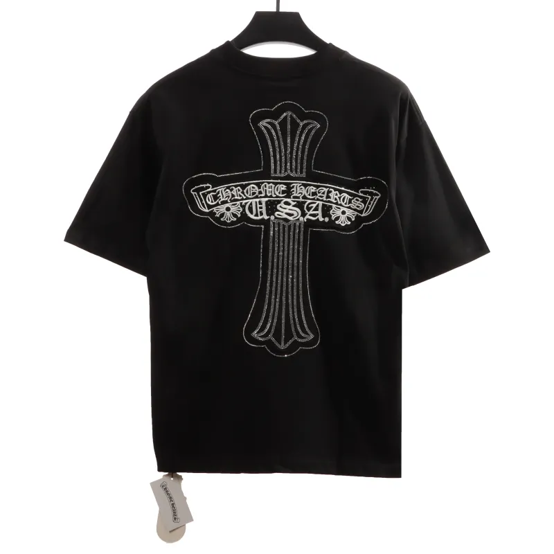  Chrome Hearts Cross Sanskrit Scroll Diamond Inlaid T-Shirts Black
