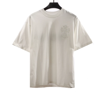 Chrome Hearts Cross Sanskrit Scroll Diamond Inlaid T-Shirts White 01