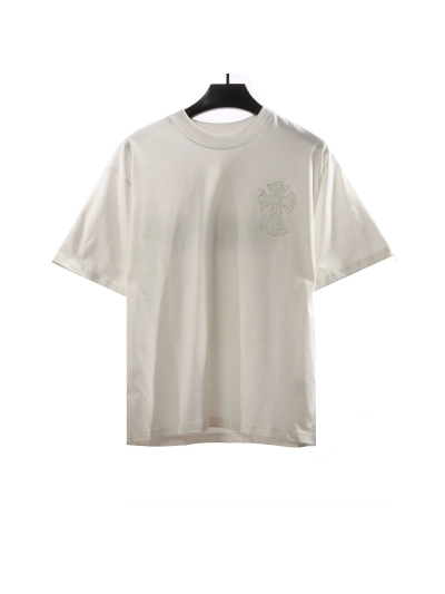 Chrome Hearts Cross Sanskrit Scroll Diamond Inlaid T-Shirts White 01