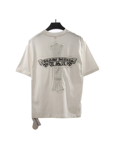 Chrome Hearts Cross Sanskrit Scroll Diamond Inlaid T-Shirts White 02