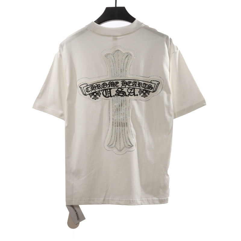  Chrome Hearts Cross Sanskrit Scroll Diamond Inlaid T-Shirts White
