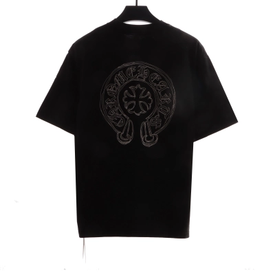 Chrome Hearts Neckline Sanskrit Horseshoe Print T-Shirts Black 02
