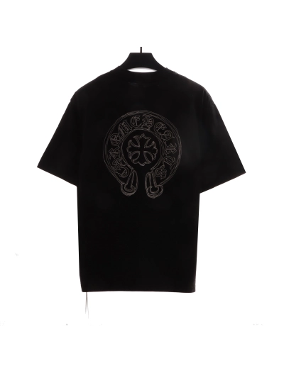 Chrome Hearts Neckline Sanskrit Horseshoe Print T-Shirts Black 02