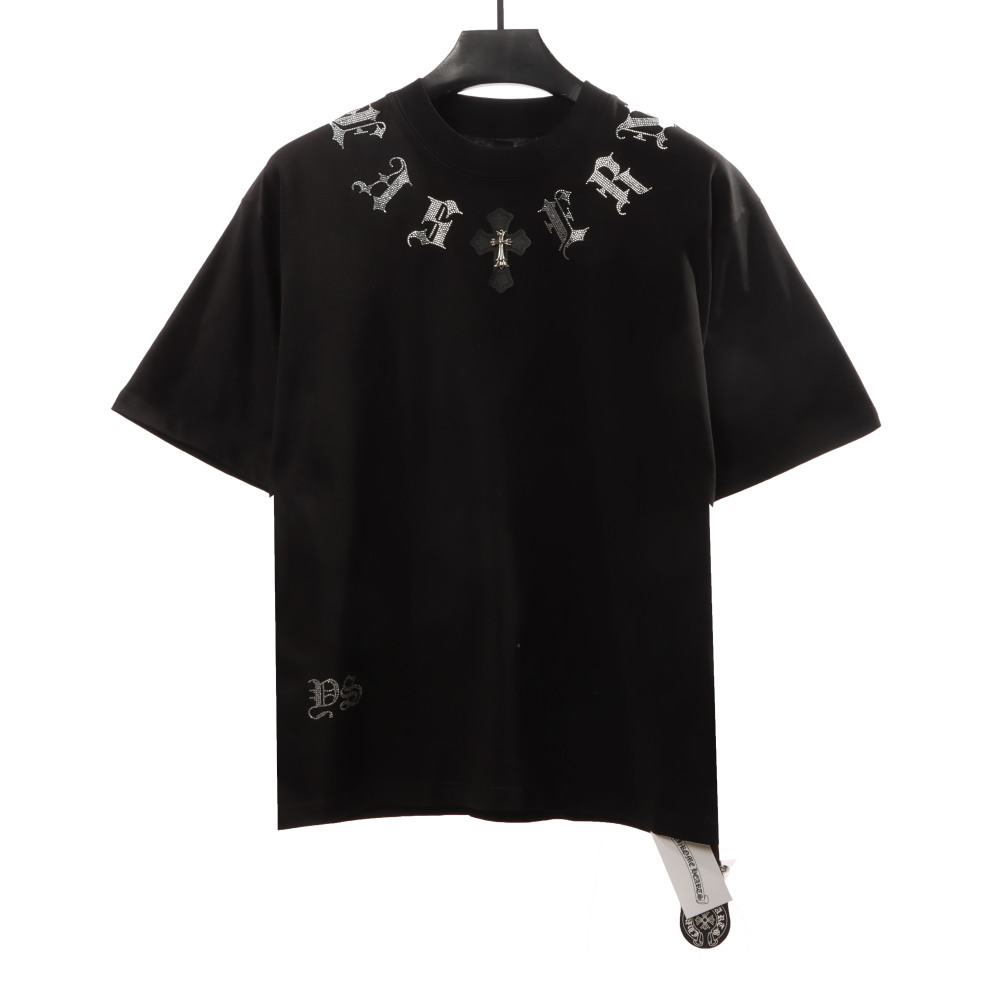 Chrome Hearts Neckline Sanskrit Hot Diamond T-Shirts Black