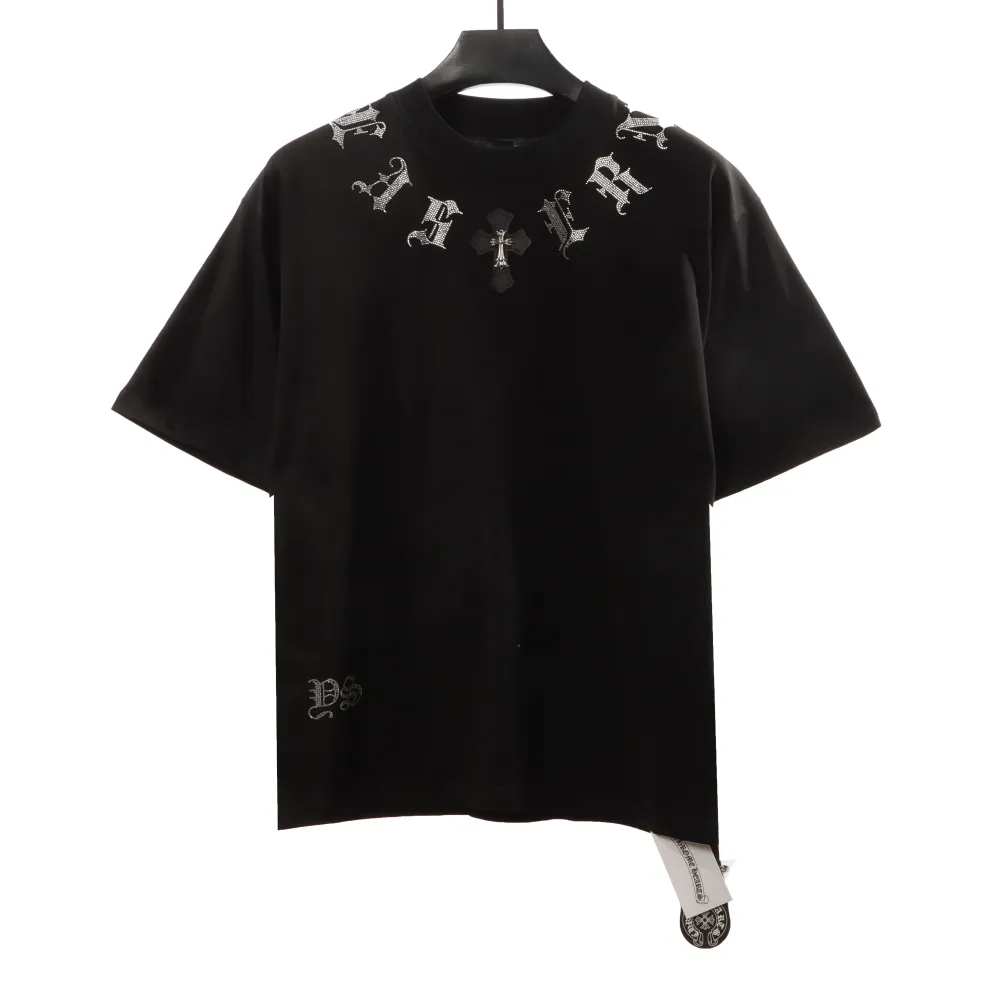 Chrome Hearts Neckline Sanskrit Hot Diamond T-Shirts Black